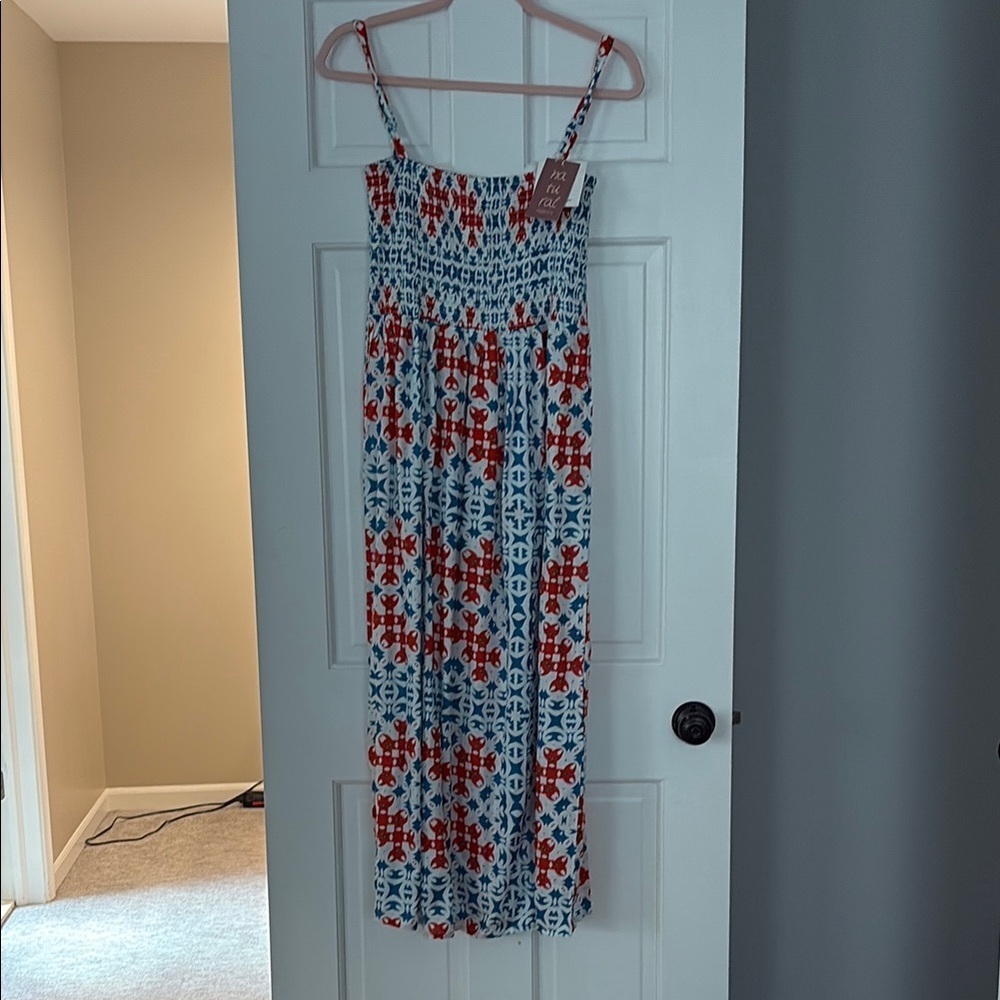 Vibrant Red and Blue Patterned Dress